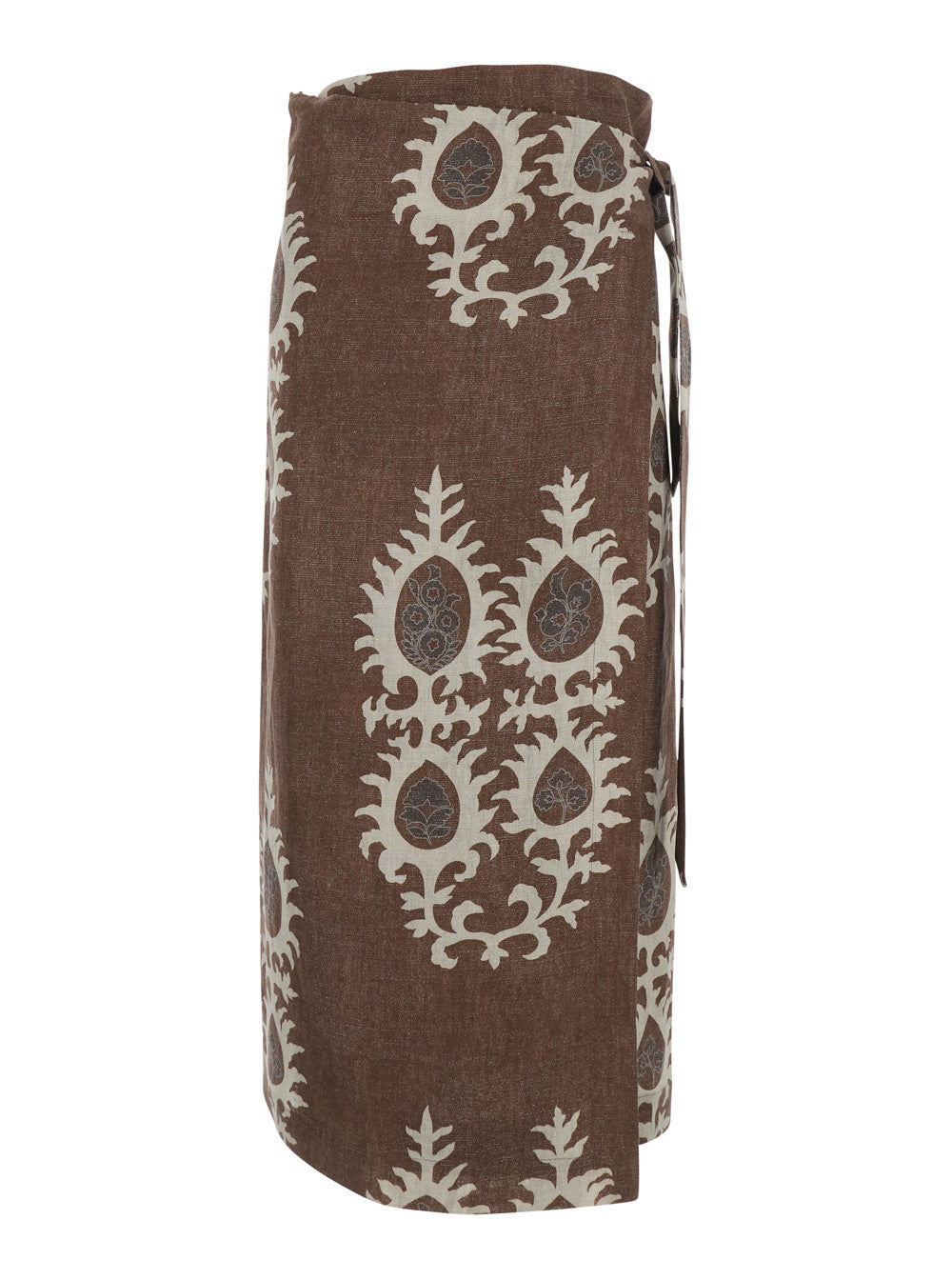 Brown Linen Long Skirt With Waist Knot For Women