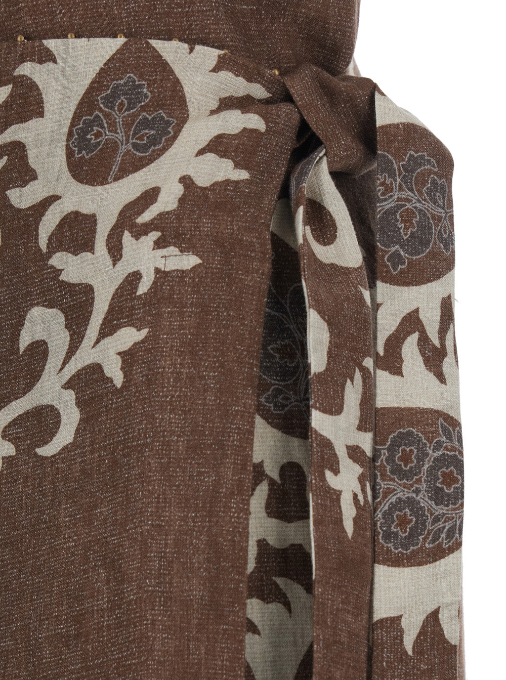 Brown Linen Long Skirt With Waist Knot For Women