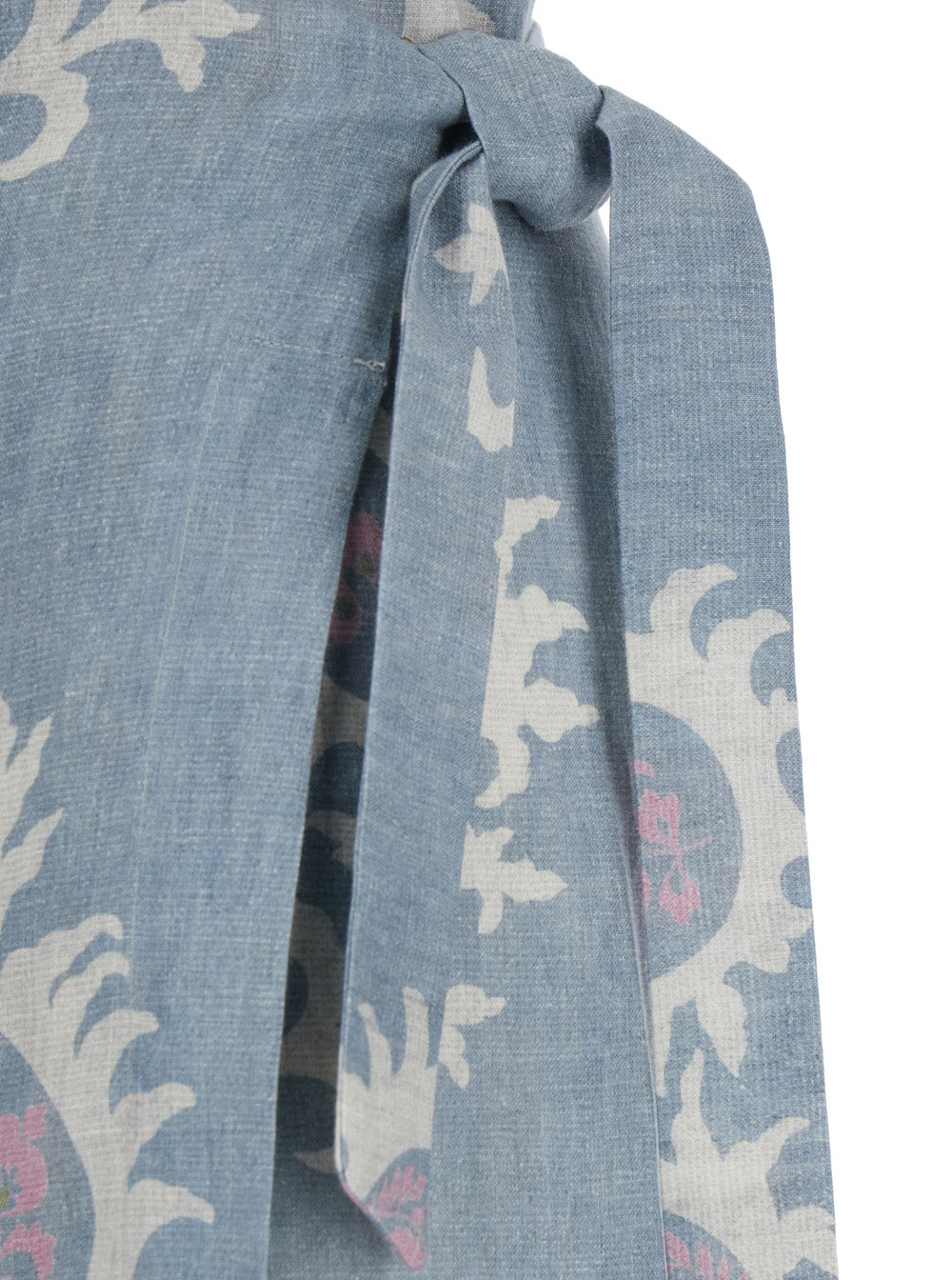 Blue Linen Long Skirt with Waist Knot Design for Women Blu