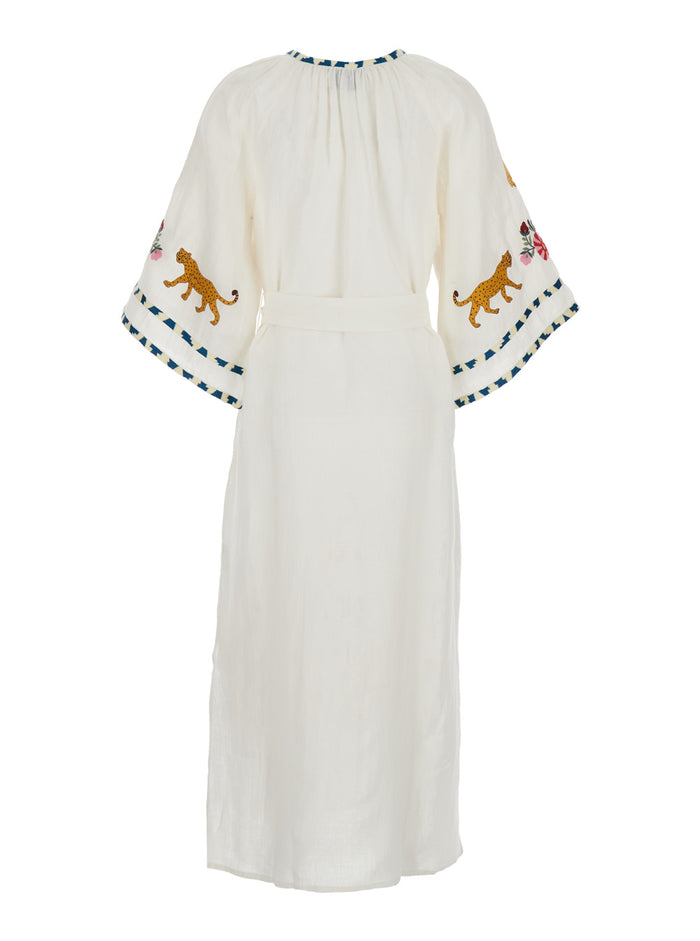 Congo Veronica White Kaftan with Elegant Linen Details for Women Beachwear