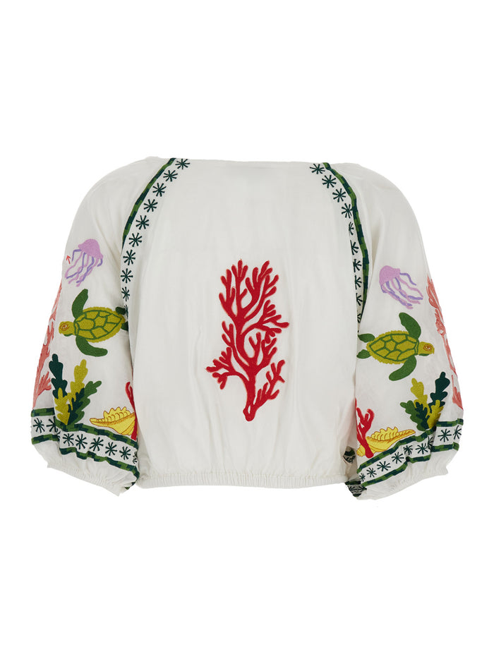 Sea Life Crop Top Multicolor in Cotton Women Shirts And Blouses