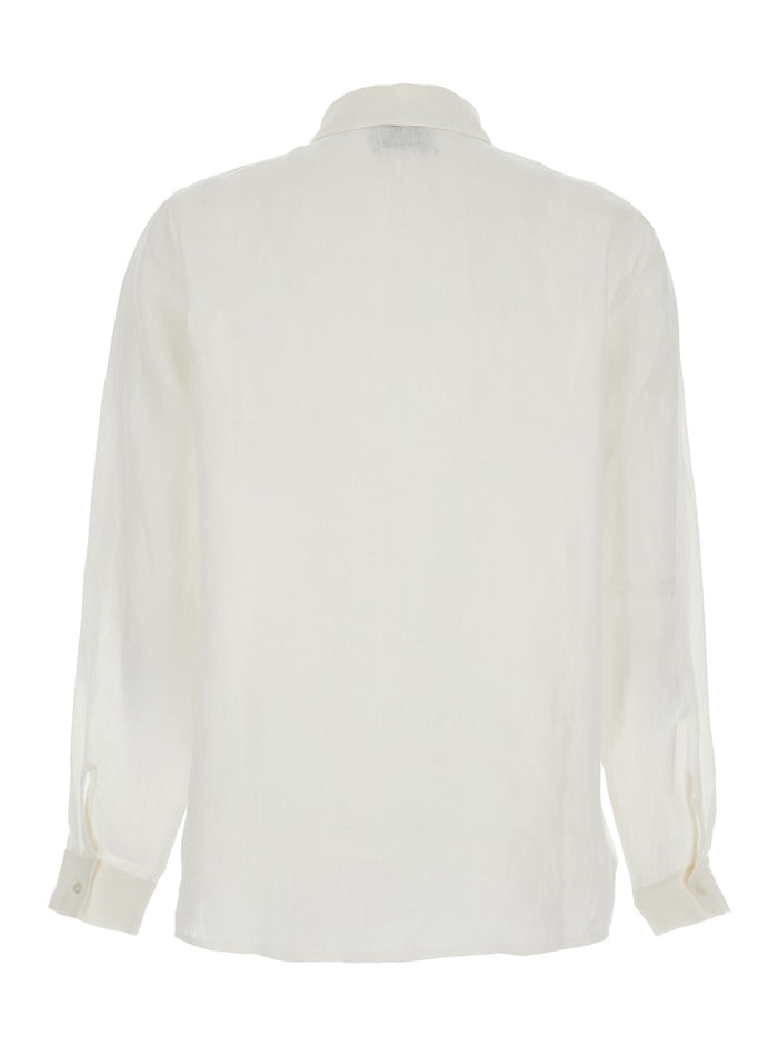 White Coco Palm Shirt with Classic Collar in Linen for Women And Blouses