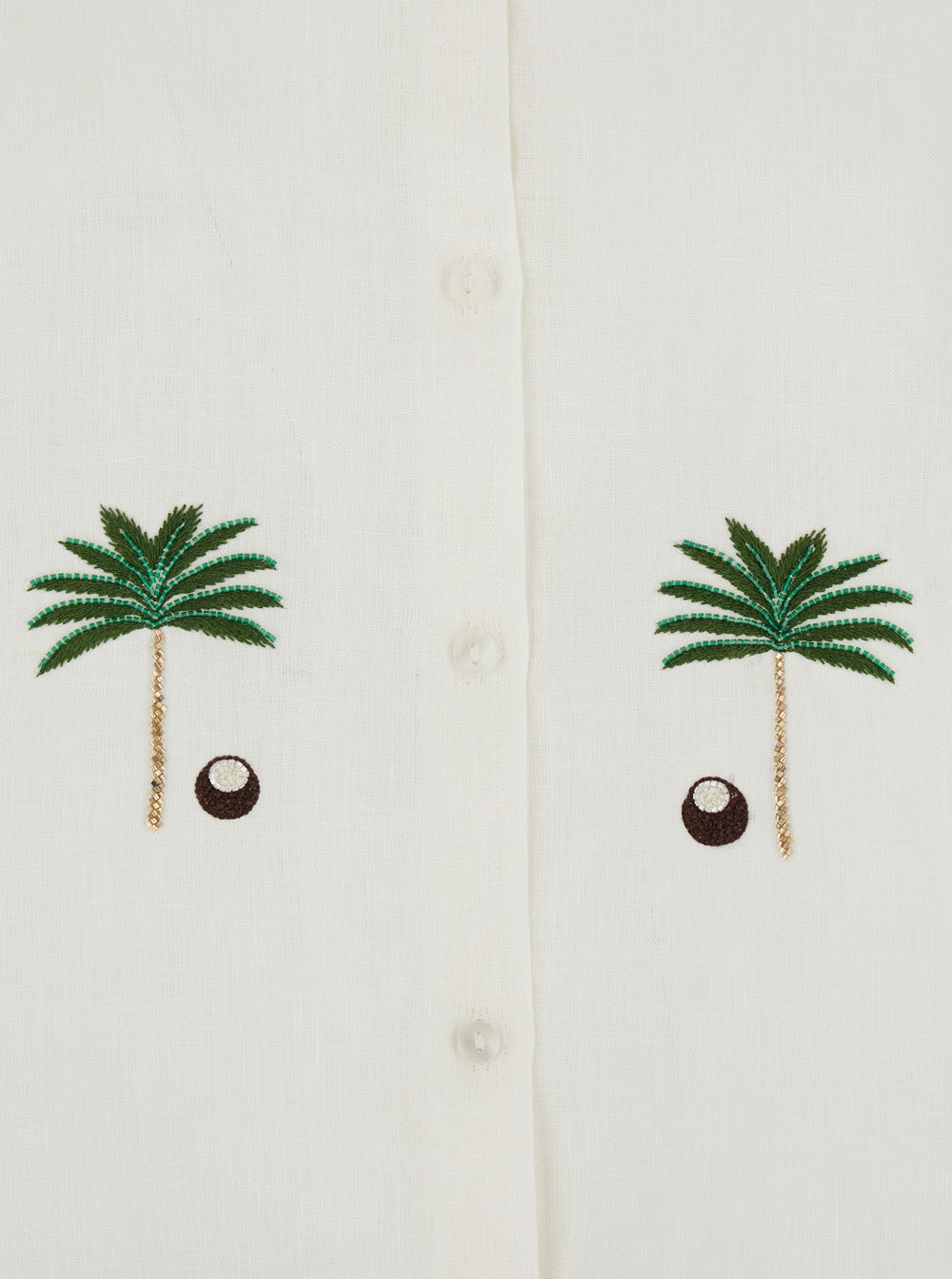 White Coco Palm Shirt with Classic Collar in Linen for Women And Blouses