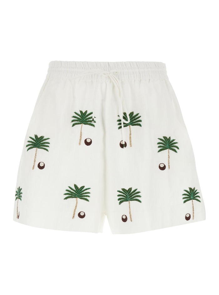 Coco Palm Mini Shorts White with Side Pockets in Linen Women And Bermuda