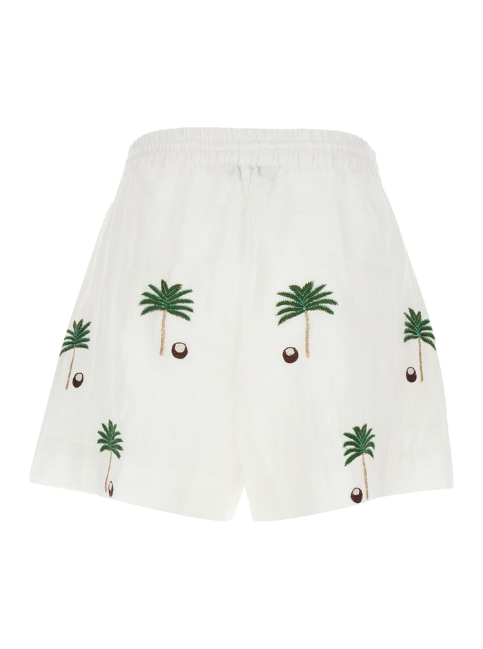 Coco Palm Mini Shorts White with Side Pockets in Linen Women And Bermuda