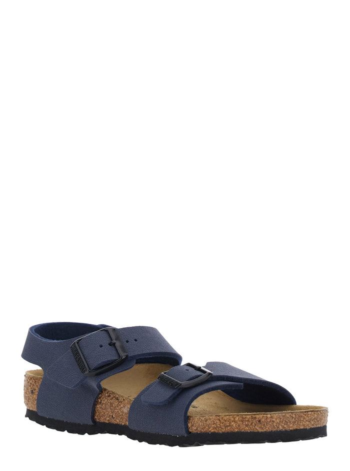 New York Sandals with Rounded Toe and Buckle Closure in Blue for Kids Blu Birkoflor Flat Shoes