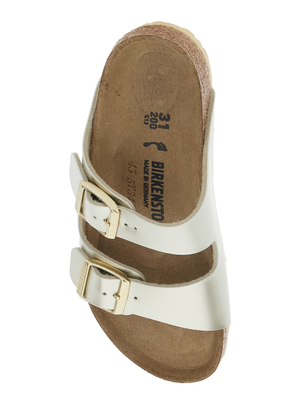 Arizona Sandals with Rounded Toe and Buckle Closure in Metallic Birko-Flor for Girls Birkoflor Flat Shoes