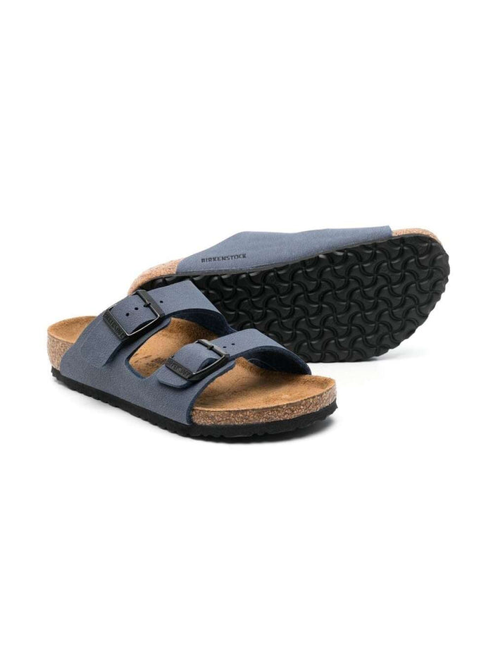 Arizona Sandals with Engraved Logo in Ecoleather Navy Blue for Kids Blu Birkoflor Flat Shoes
