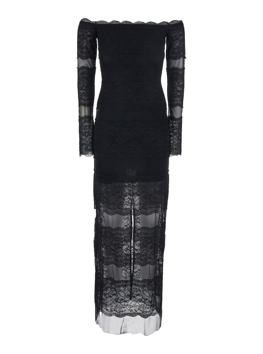 Long Dress Black with All-Over Embroidery Design in Tech Fabric for Women Polyamide Elastane