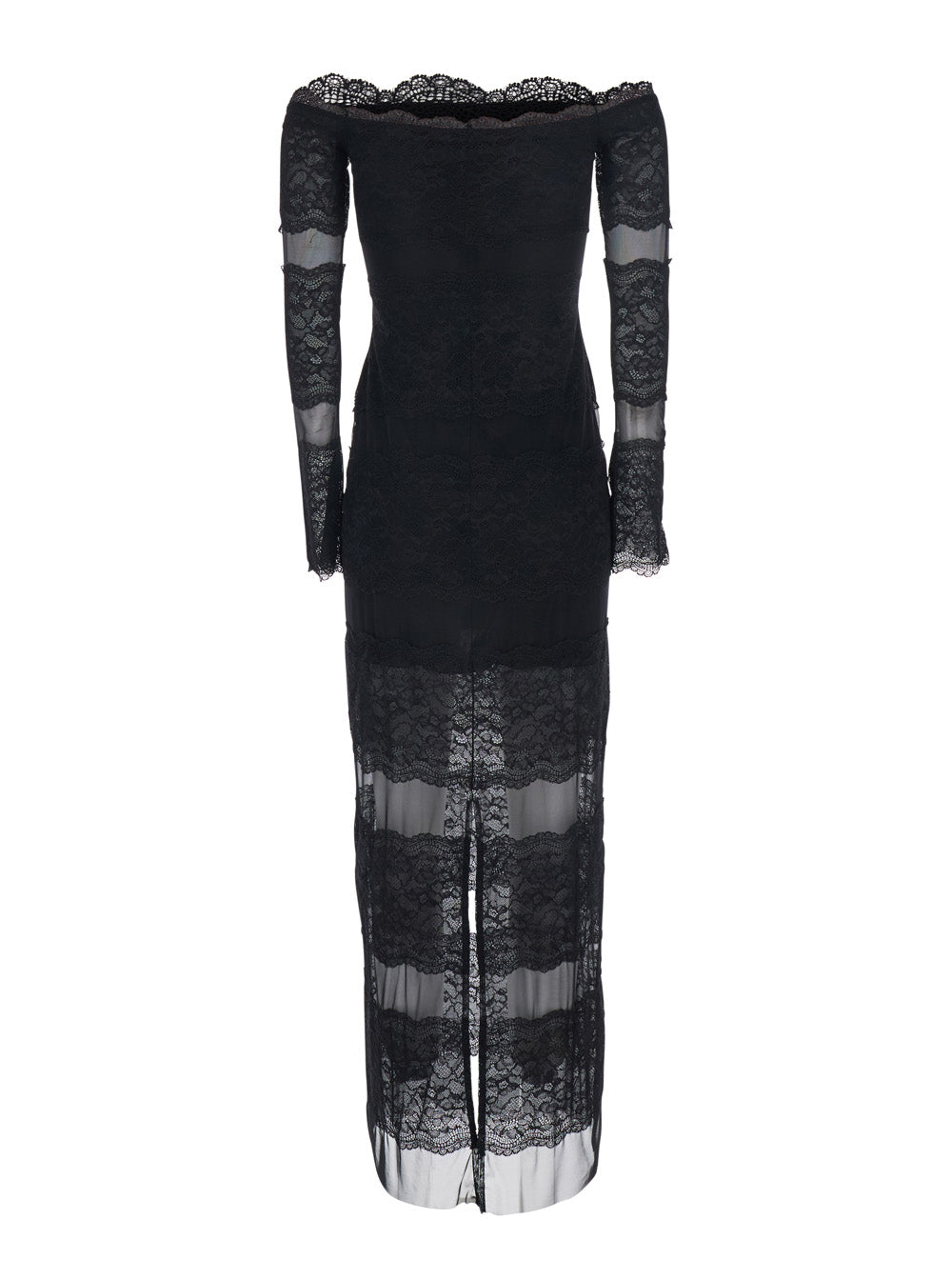 Long Dress Black with All-Over Embroidery Design in Tech Fabric for Women Polyamide Elastane