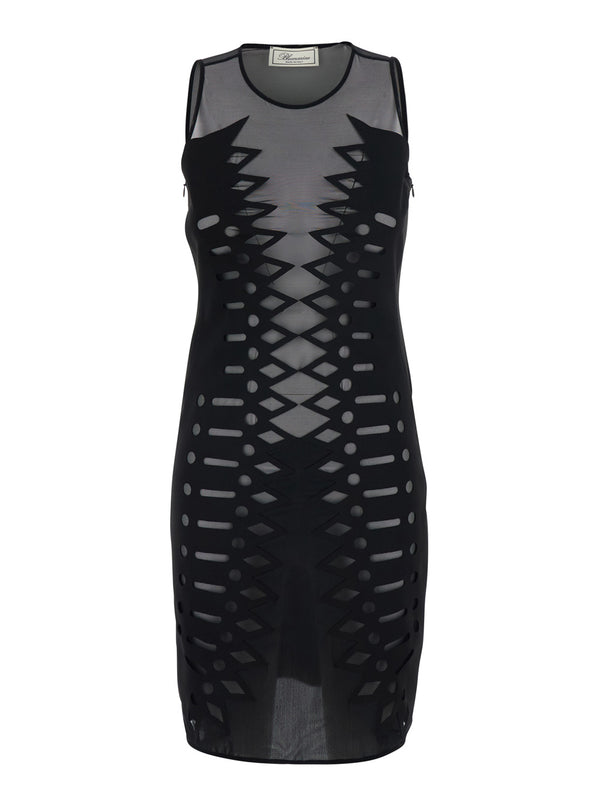 Dress Embr Scuba Black Polyester