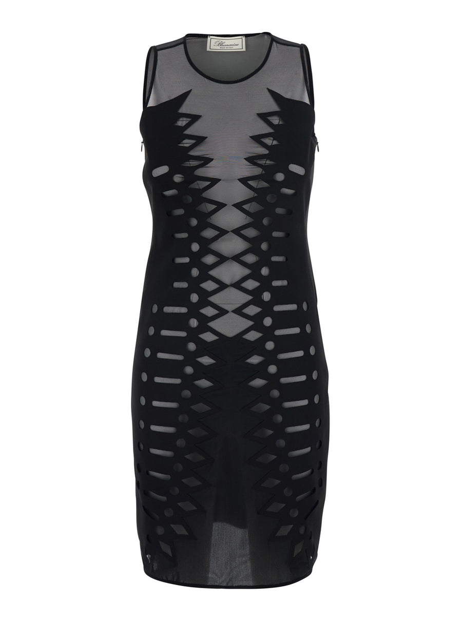 Dress Embr Scuba Black Polyester