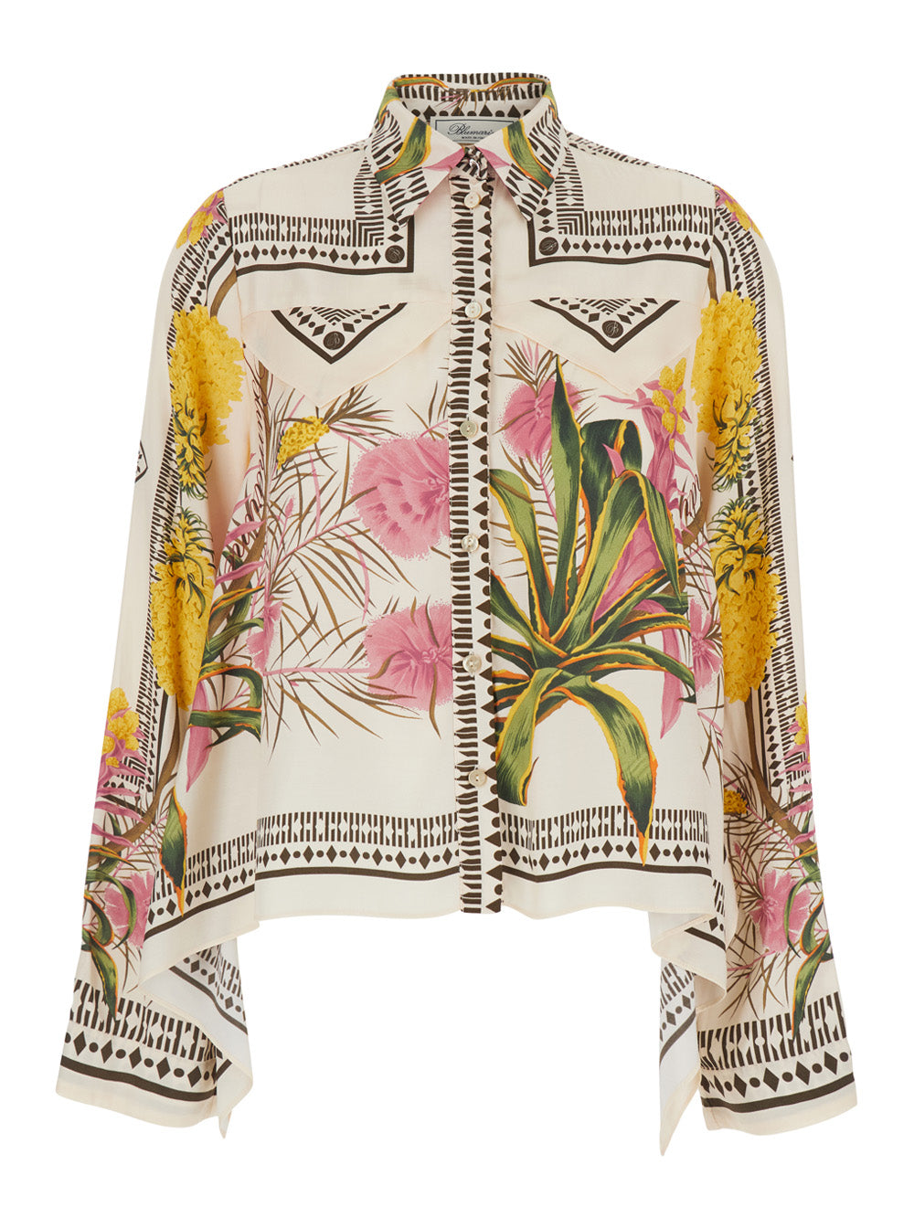Shirt with Pointed Collar and All-Over Floral Print in Multicolor Viscose for Women Blouses