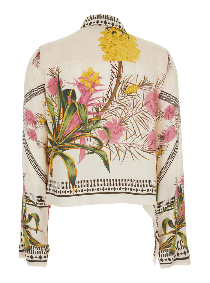 Shirt with Pointed Collar and All-Over Floral Print in Multicolor Viscose for Women Blouses