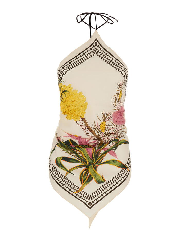 Floral Top with Knot Closure and All-Over Print in Multicolor Viscose for Women Tops