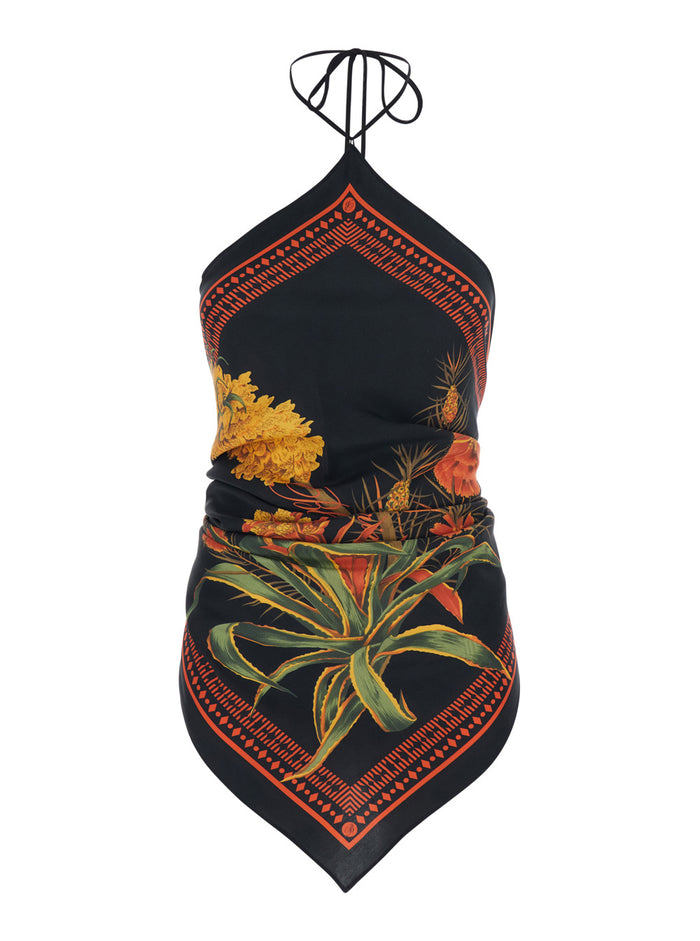 Top with Knot Closure and All-Over Floral Print in Multicolor Viscose for Women Tops