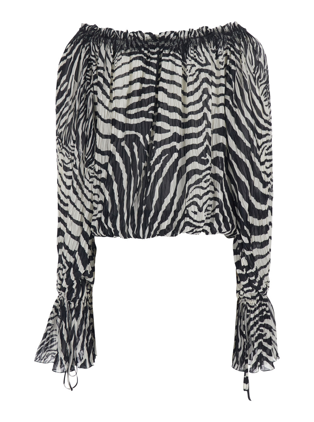 Dress Zebra with Boat Neck and All-Over Motif in Black White Viscose for Women White/black Shirts Blouses
