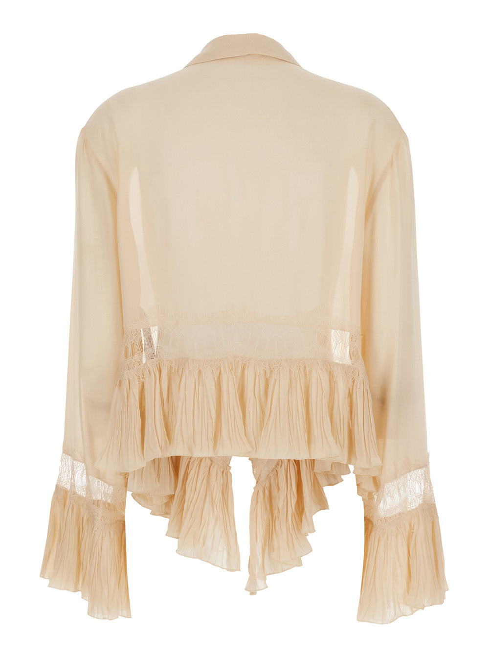Beige Blouse With Pointed Collar And All-Over Lace Embellishment In Viscose For Women Shirts Blouses