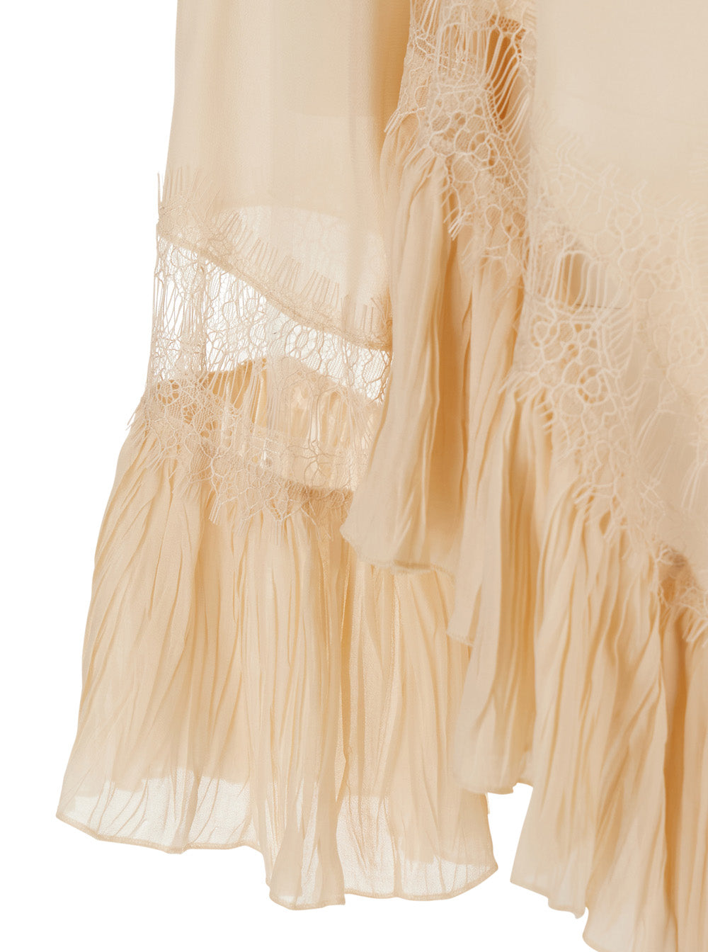 Beige Blouse With Pointed Collar And All-Over Lace Embellishment In Viscose For Women Shirts Blouses