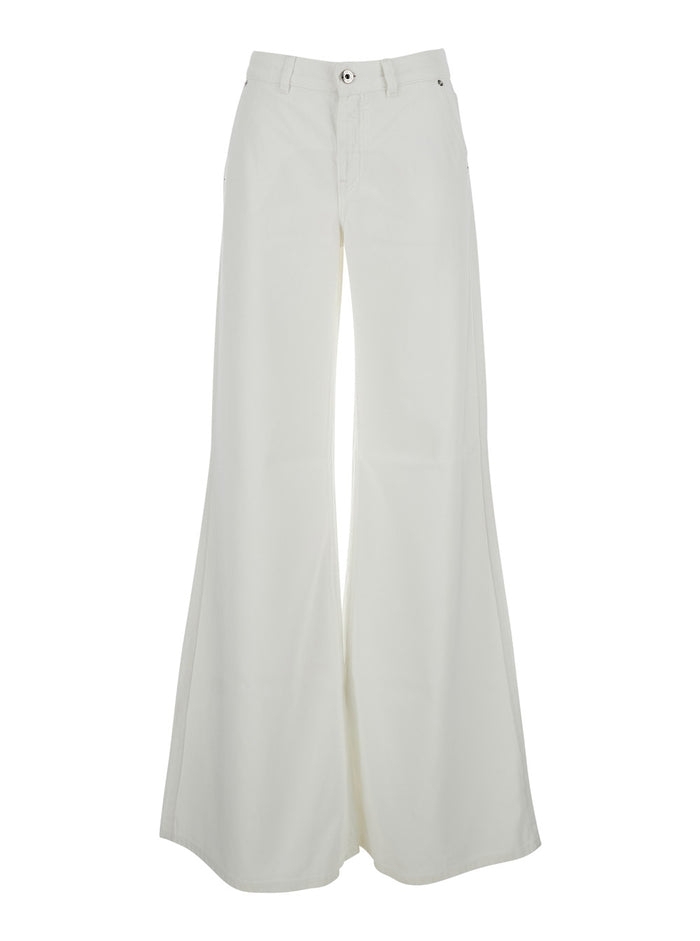 DENIM FLARE PANT - Wide Leg Viscose White Women Cotton Jean
