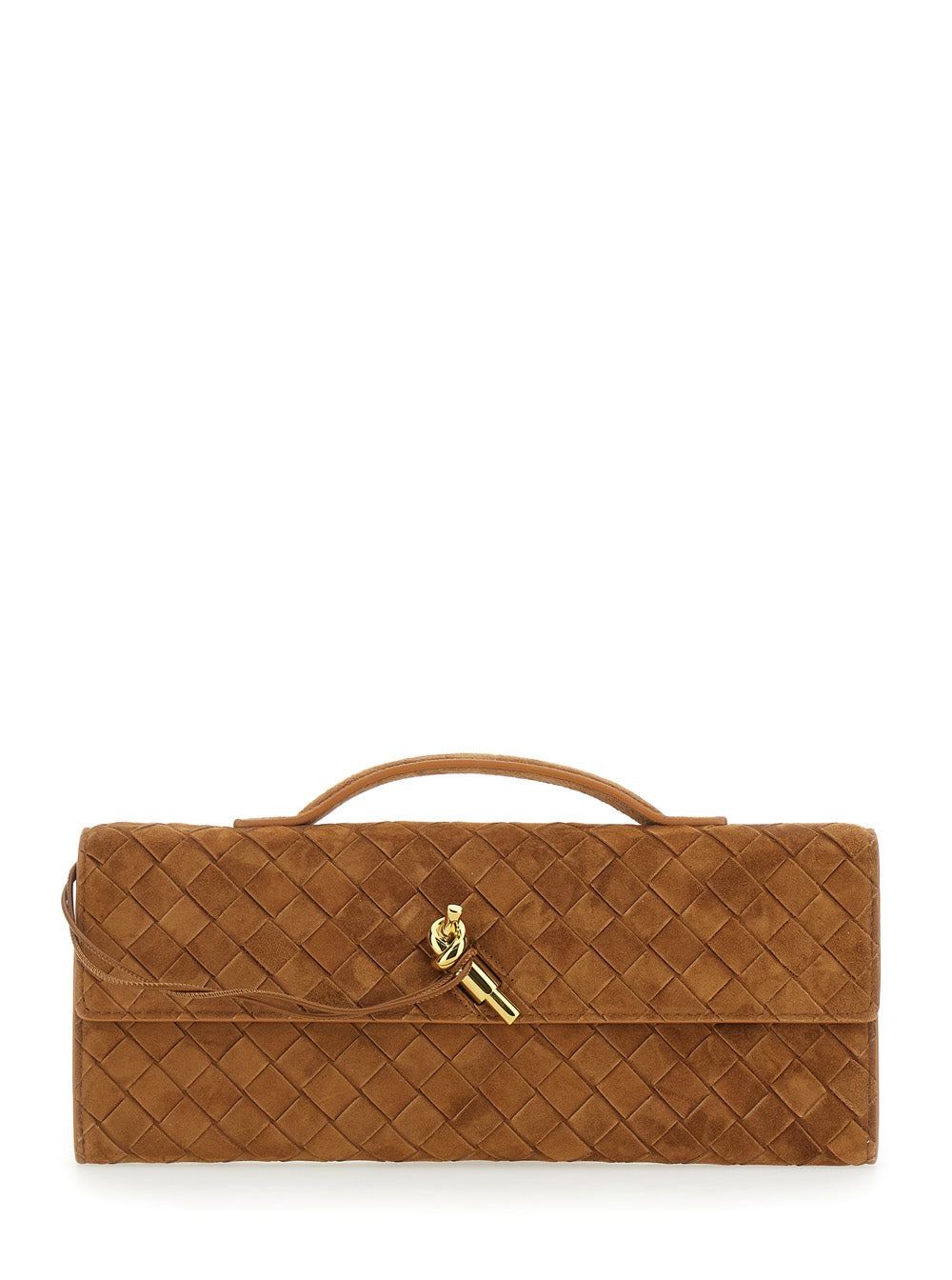 Andiamo Beige Clutch With Handle And Intreccio Motif Suede For Women Brown Calf Clutches Pochettes