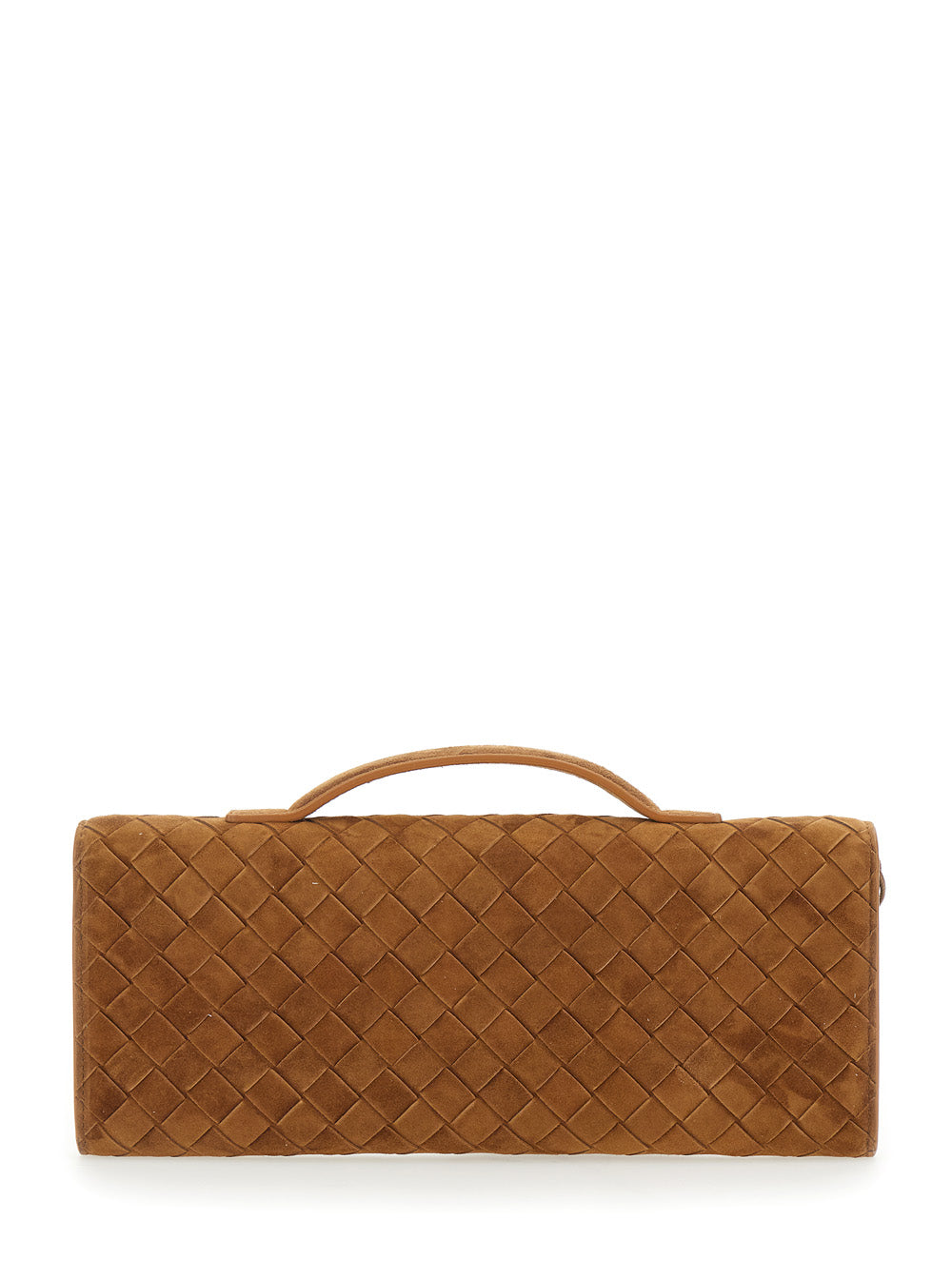 Andiamo Beige Clutch With Handle And Intreccio Motif Suede For Women Brown Calf Clutches Pochettes