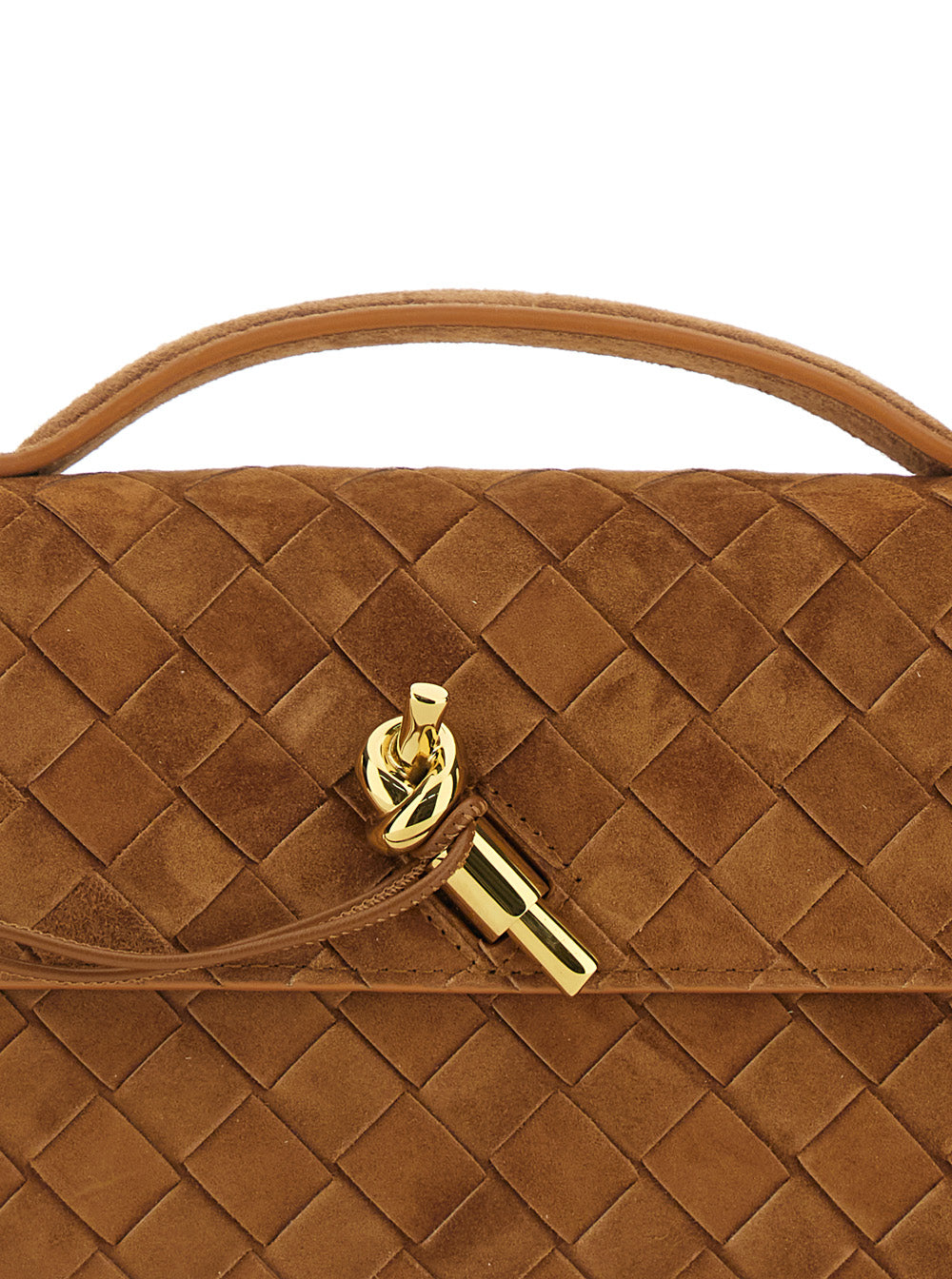Andiamo Beige Clutch With Handle And Intreccio Motif Suede For Women Brown Calf Clutches Pochettes