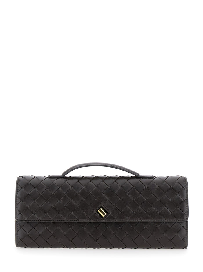 Andiamo Brown Clutch With Knot Closure On The Front And Intreccio Motif Leather For Women Lamb Clutches Pochettes
