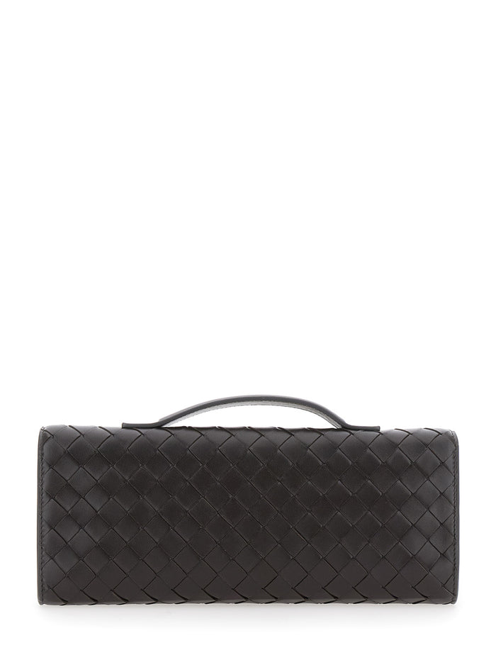 Andiamo Brown Clutch With Knot Closure On The Front And Intreccio Motif Leather For Women Lamb Clutches Pochettes