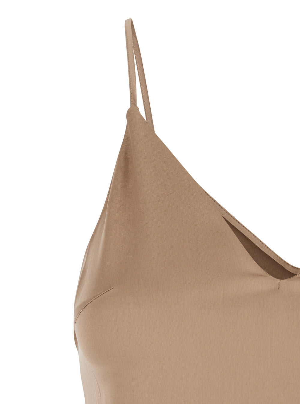 Beige Silk Blend Top With Spaghetti Straps And V Neck Woman Elastane Tops