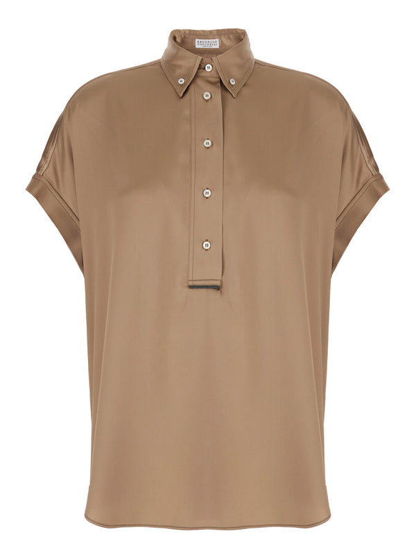 Shirt Stretch Silk Beige Blouses