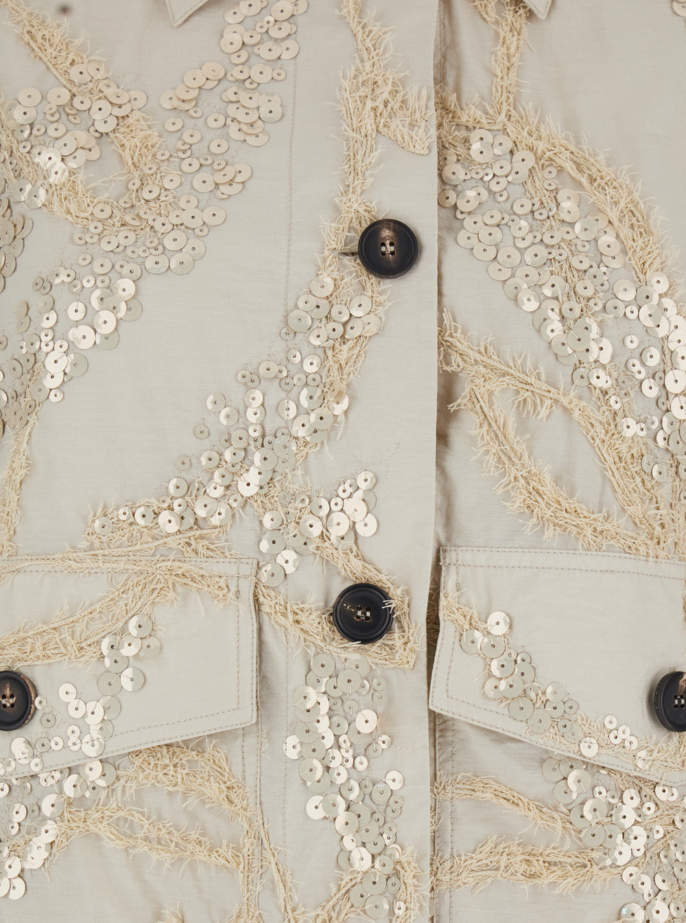 Beige Womens Jacket with Classic Collar and All-Over Sequin Decoration in Cotton Blend Polyamide Blazers