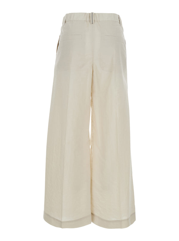 Pants Wide-Leg Beige Cotton Trousers