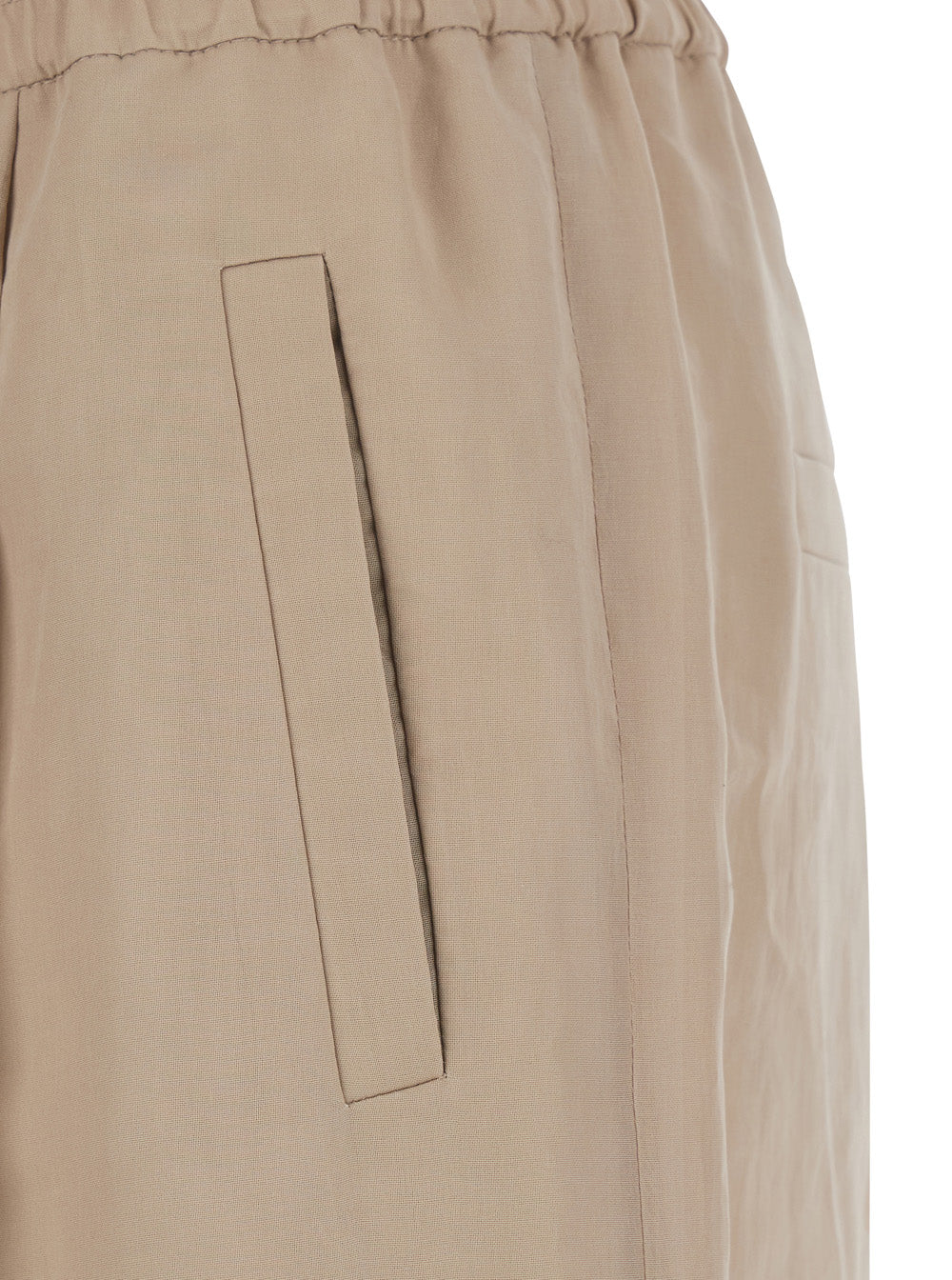 Beige Pants with Elastic Waist and Pockets in Organza Cotton Woman Trousers