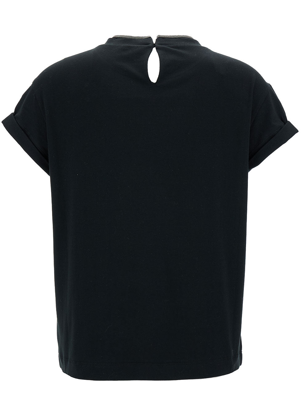 Black T-Shirt with Monile Detail In Cotton for Women Elastane Tshirts And Polo Shirts