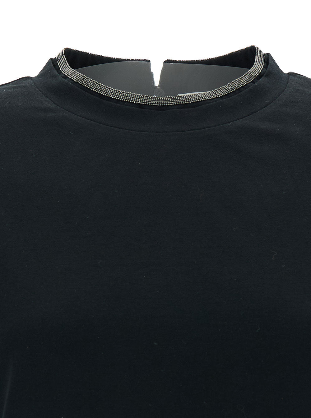 Black T-Shirt with Monile Detail In Cotton for Women Elastane Tshirts And Polo Shirts