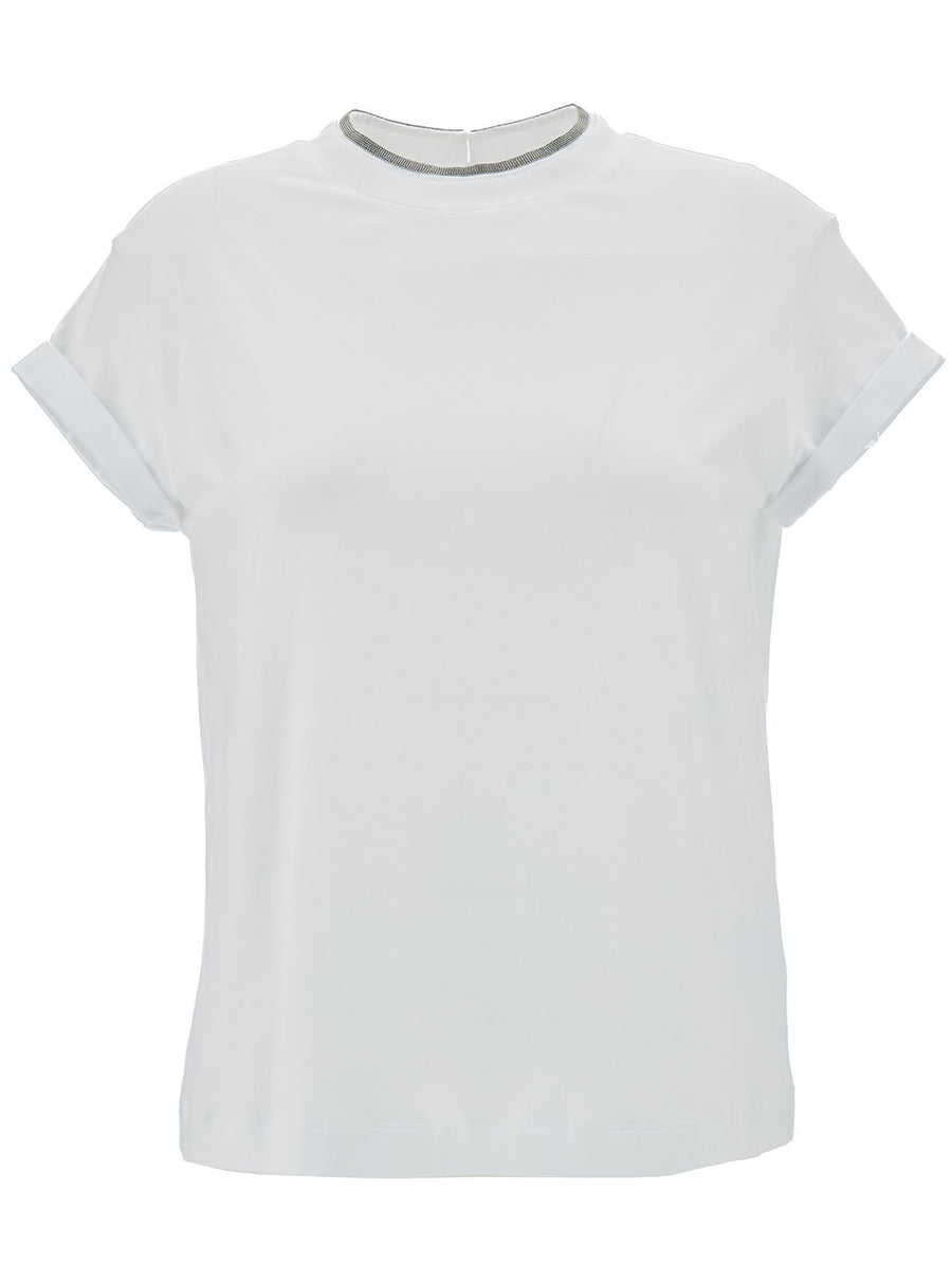 T-Shirt With Monile Detail White Cotton T-shirts & Jerseys