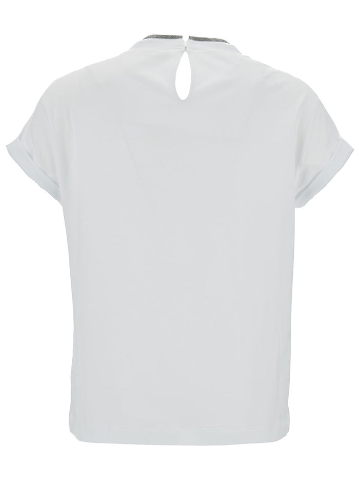 T-Shirt with Monile Detail in White Cotton for Women Elastane Tshirts And Polo Shirts