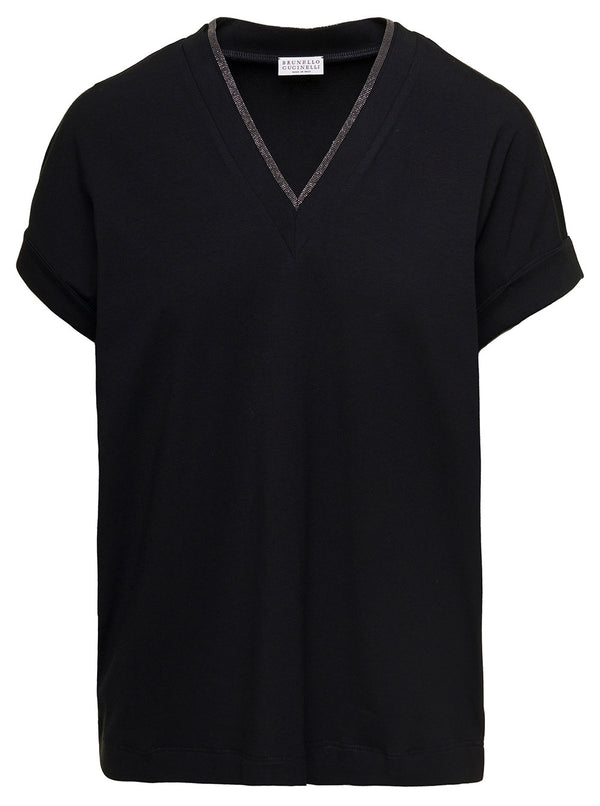 T-Shirt V-Neck Black Stretch Cotton T-shirts & Jerseys