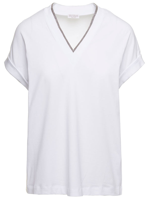T-Shirt V-Neck Monile White Cotton T-shirts & Jerseys