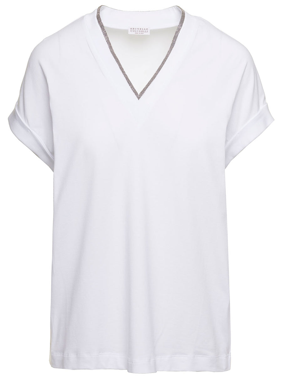T-Shirt V-Neck Monile White Cotton T-shirts & Jerseys