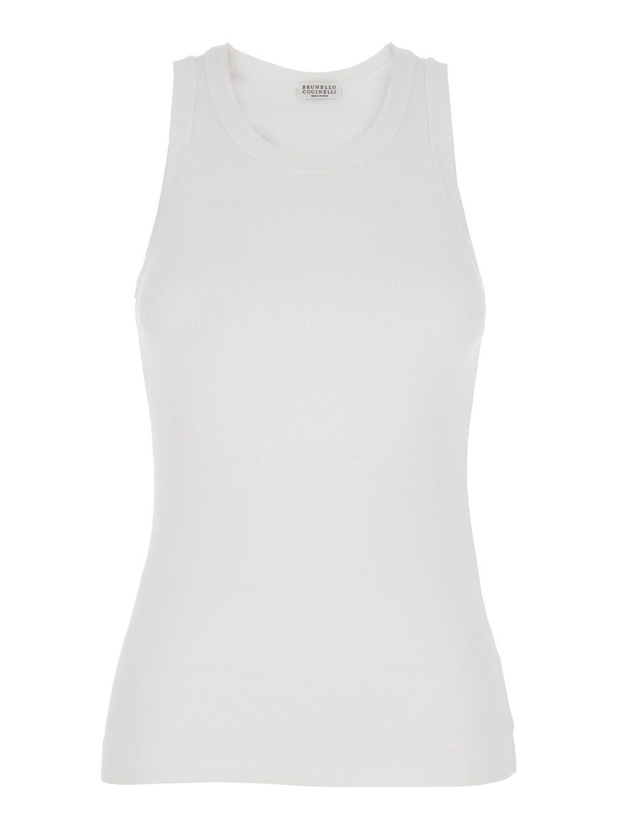 Crew Neck Top White Cotton Tops