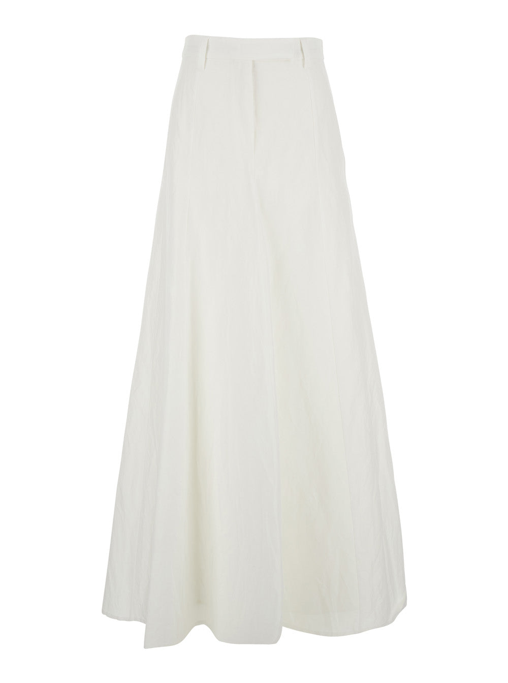 White Skirt with Belt Loops and Monile Detail in Linen Cotton Blend for Women