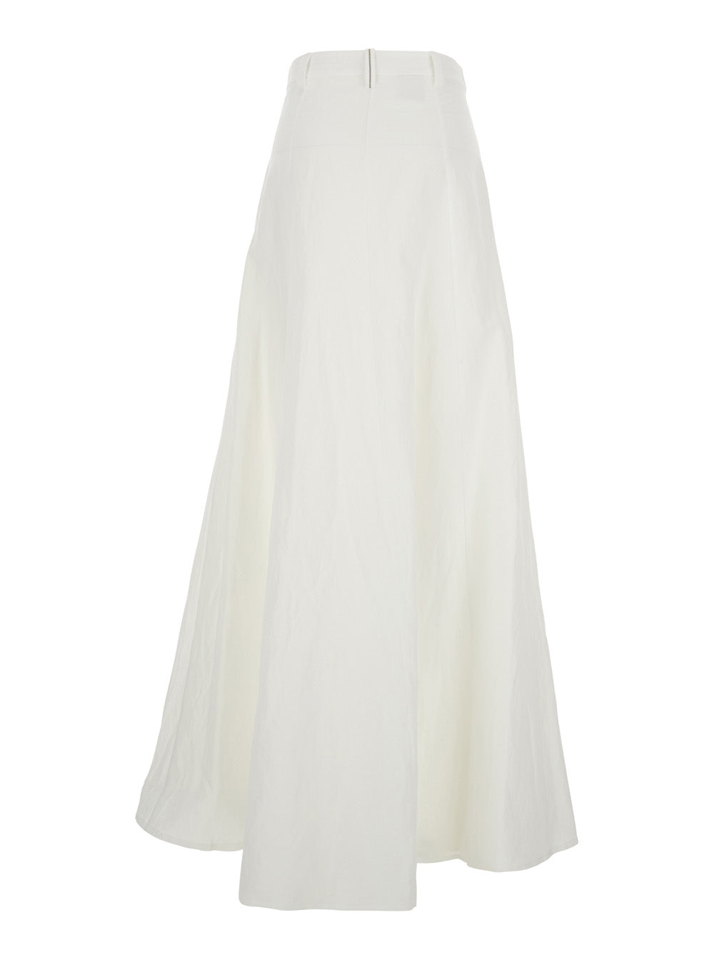 White Skirt with Belt Loops and Monile Detail in Linen Cotton Blend for Women