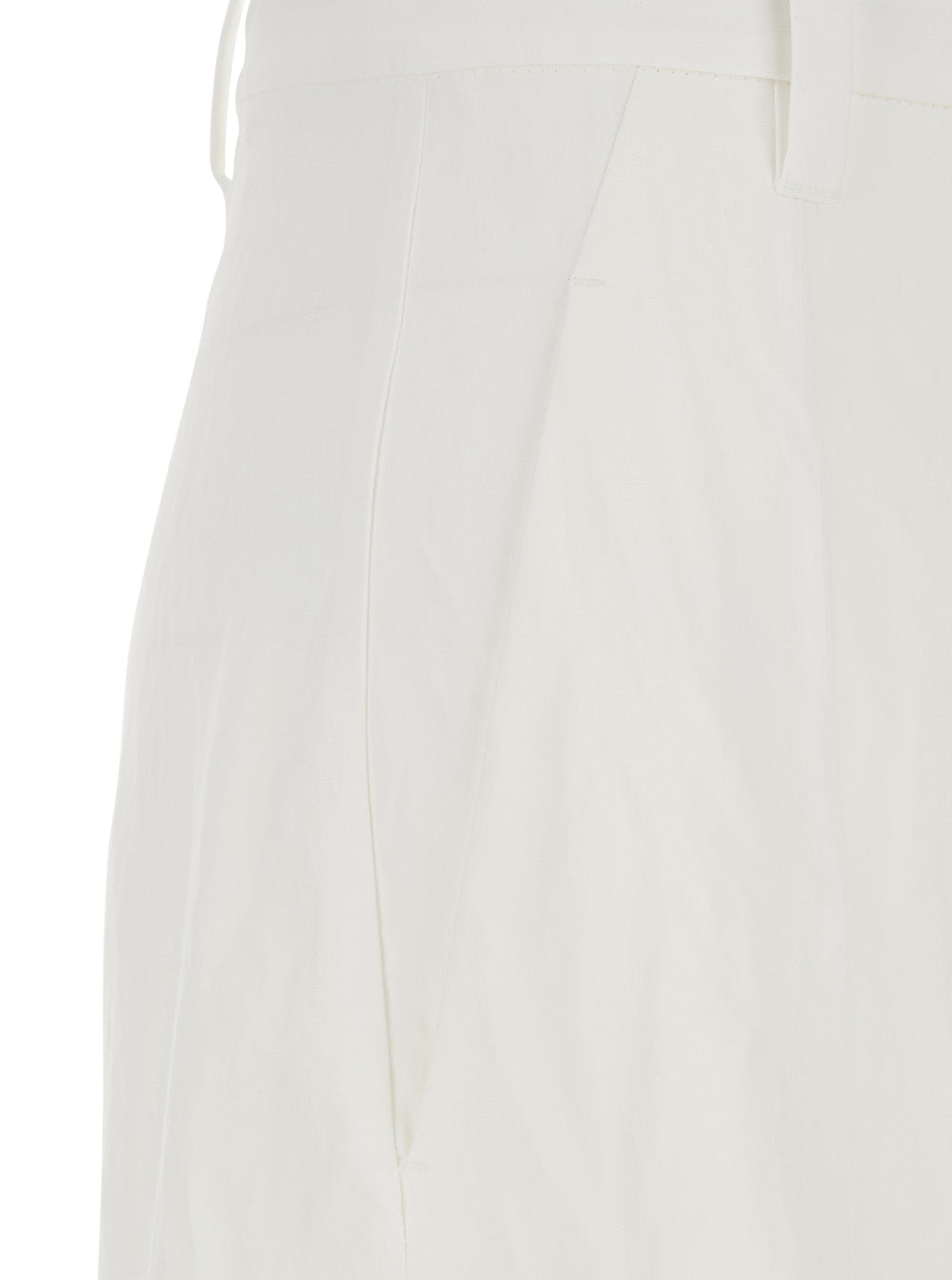 White Skirt with Belt Loops and Monile Detail in Linen Cotton Blend for Women