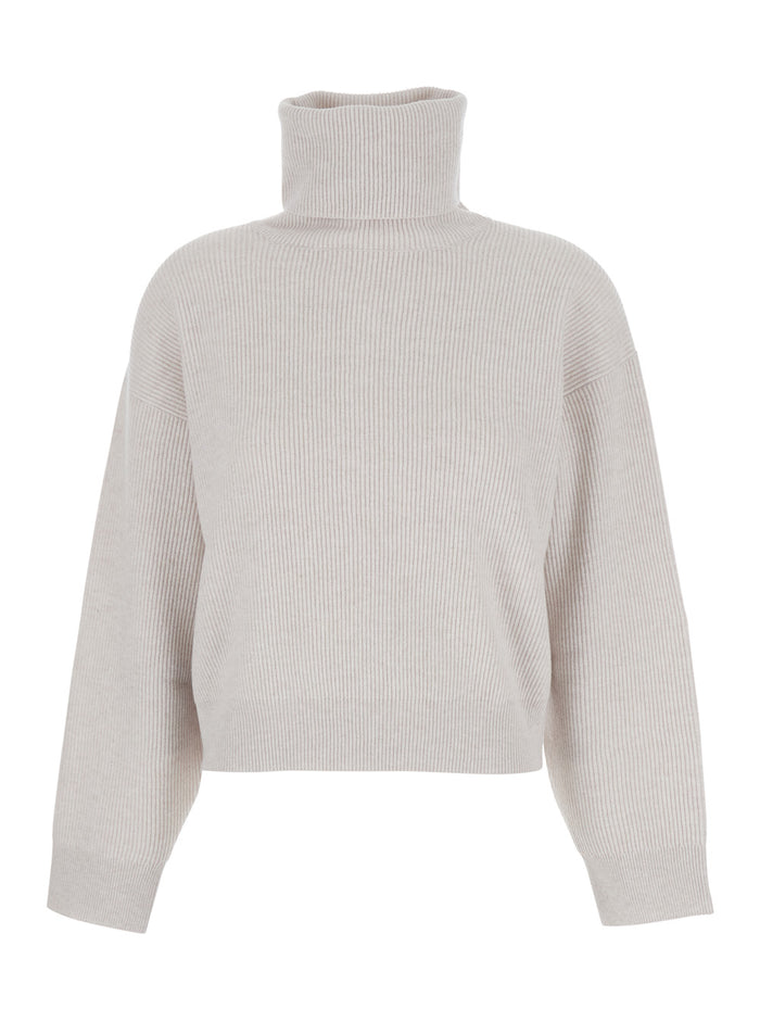 Turtleneck Brown Virgin Wool Cashmere Silk Jersey
