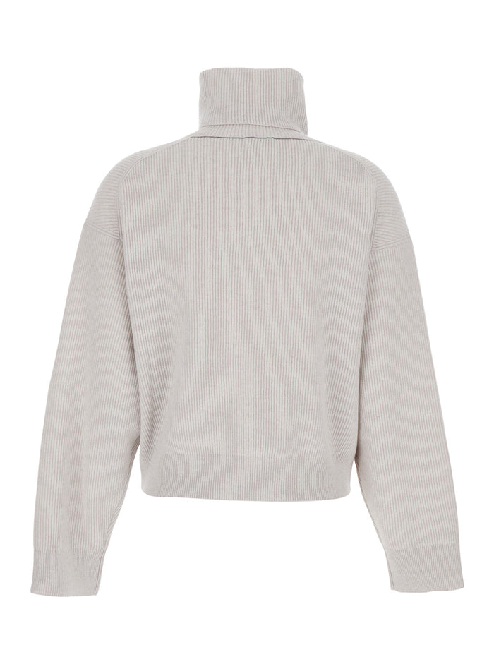 Turtleneck Brown Virgin Wool Cashmere Silk Jersey
