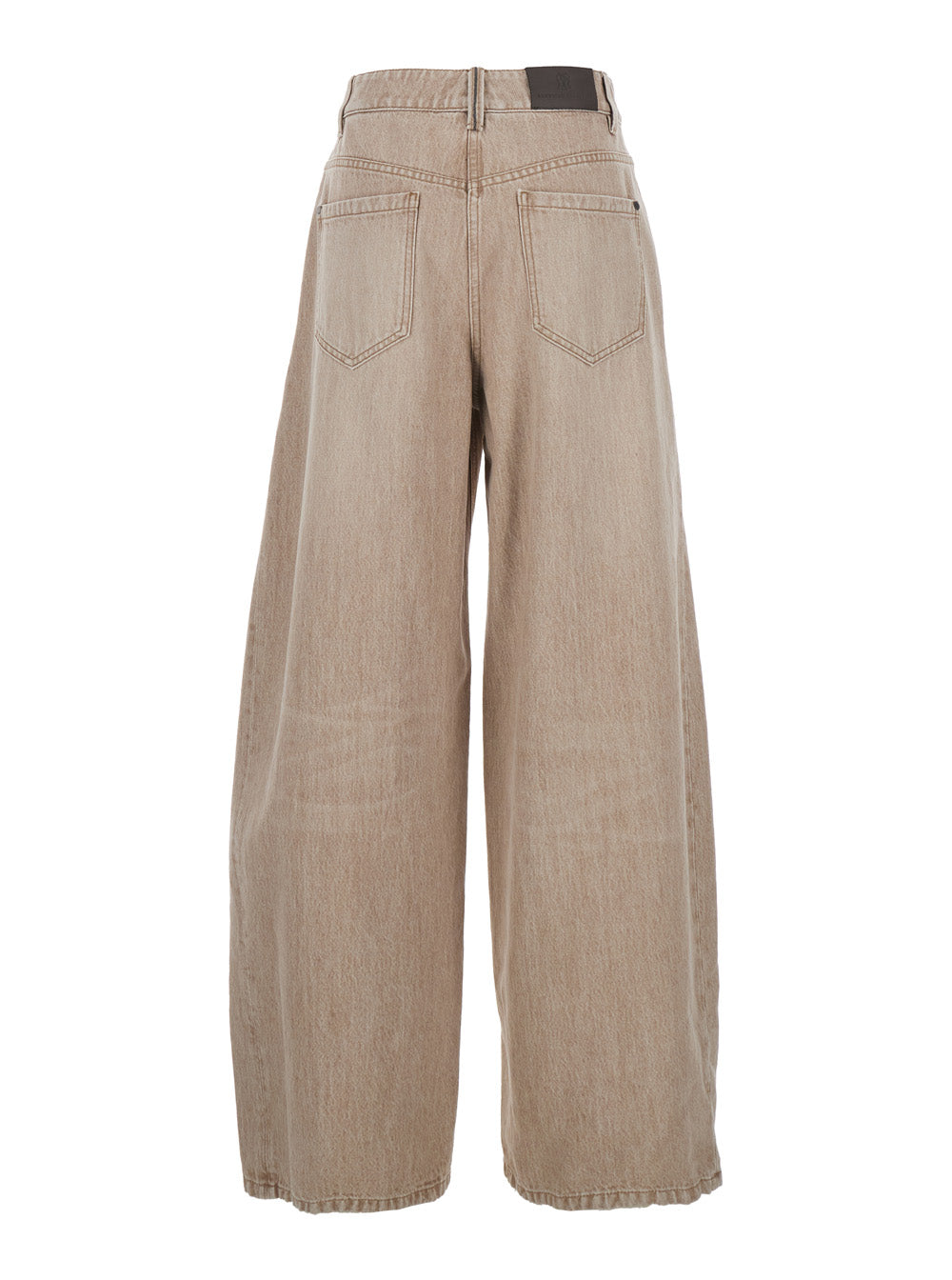 Beige Denim Five-Pocket Design Jeans with Logo Patch on the Back for Women Cotton