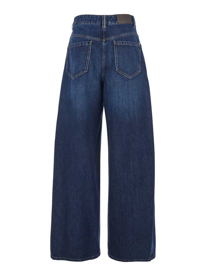 Blue Jeans with Five-Pocket Design and Patch Logo on the Back in Denim Woman Blu Cotton