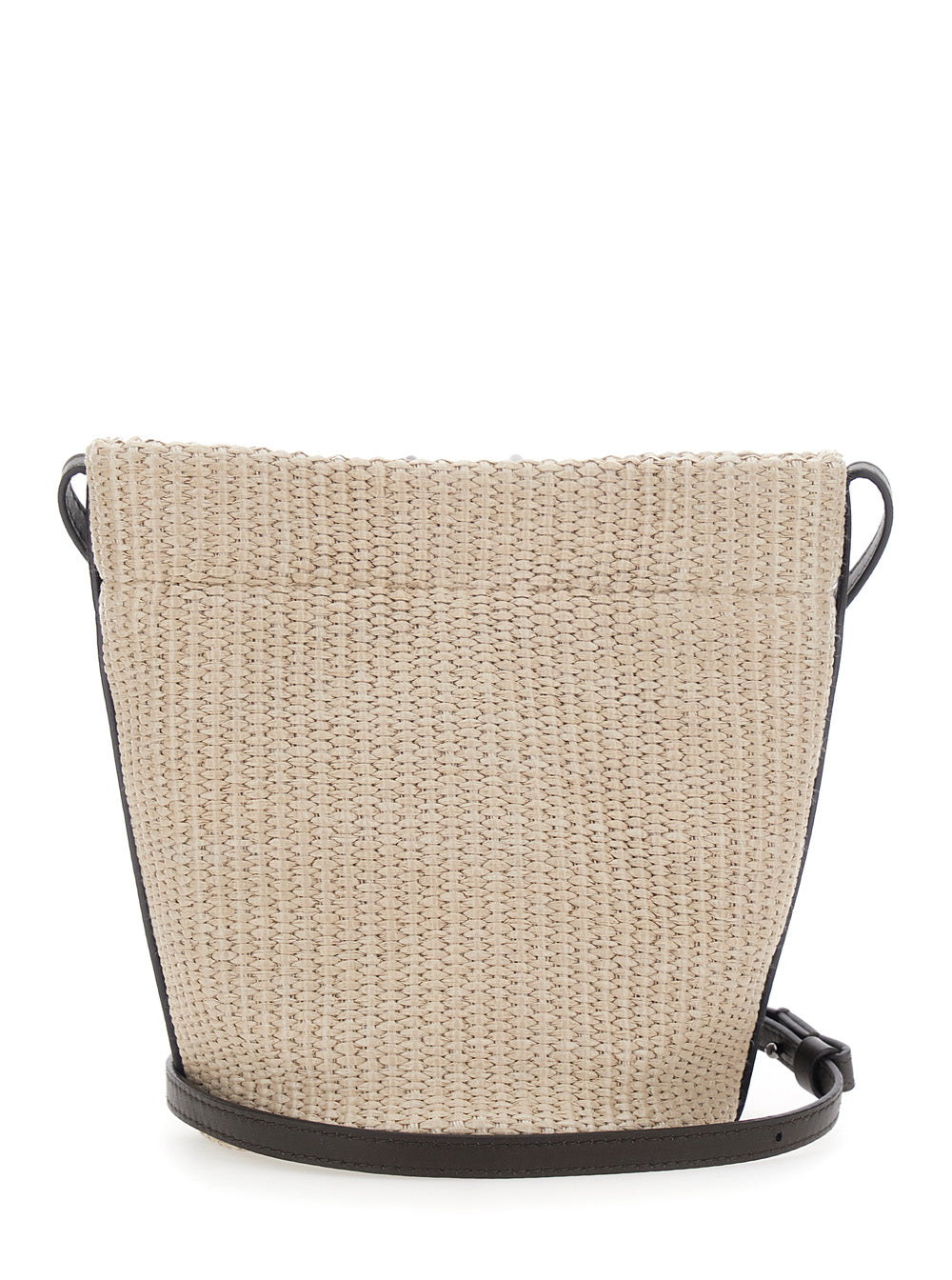Beige Shoulder Bag with Plate on the Front in Raffia for Women Cotton Polyamide